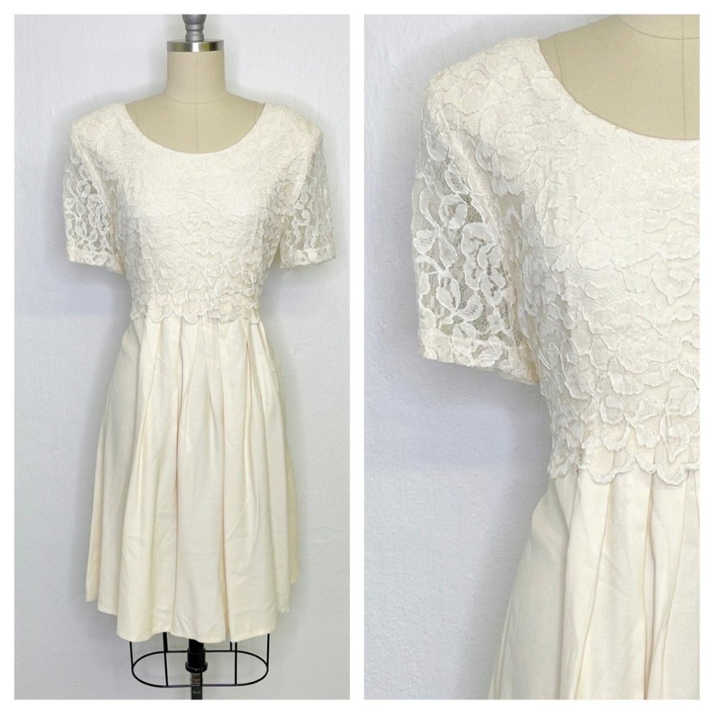 Vintage 80s 90s White Lace Babydoll Grunge Mini Dress Size Medium Lolita Vanila